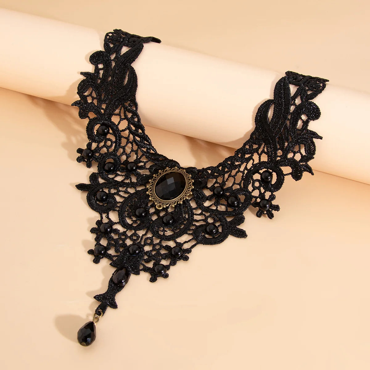 Black Lace Gothic Pendant Necklace