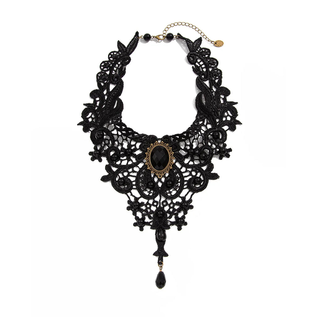 Black Lace Gothic Pendant Necklace